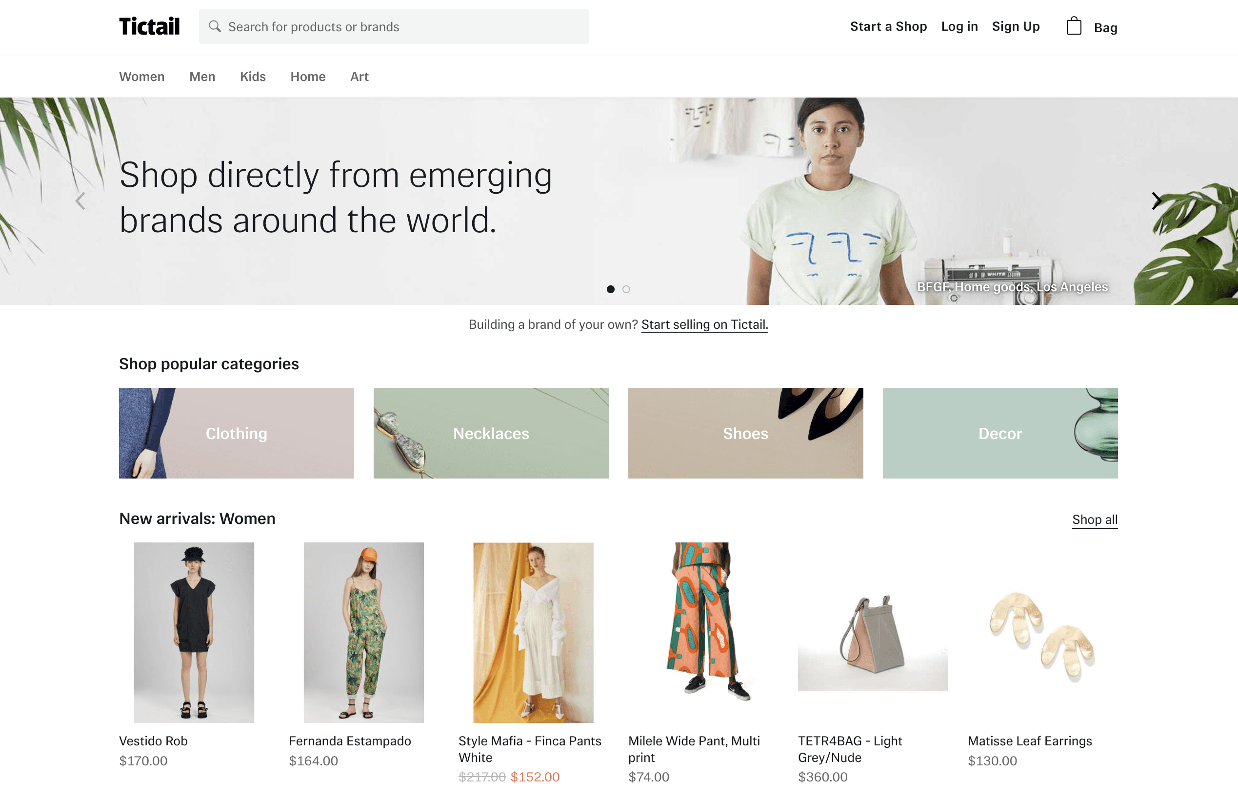 Tictail's marketplace landing page